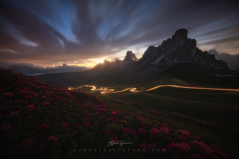 Giau Pass light trails Guerrini Stefano